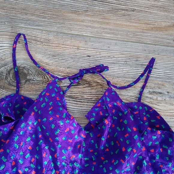 Vintage Silky Patterned Colorful VS Nightie Lingerie Flowy Mini Dress - Picture 13 of 16